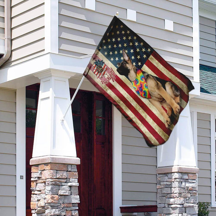 German Shepherd Hippy American US Flag | Garden Flag | Double Sided House Flag - GIFTCUSTOM