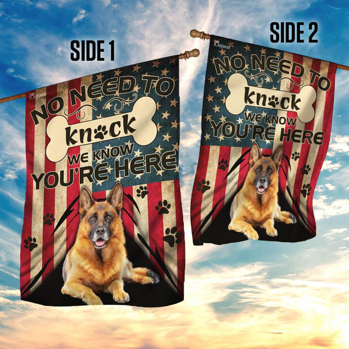 German Shepherd. We Know You Are Here Flag | Garden Flag | Double Sided House Flag - GIFTCUSTOM