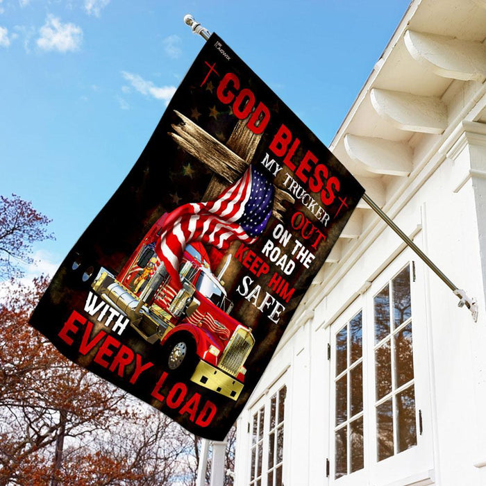 God Bless My Trucker Out On The Road Flag | Garden Flag | Double Sided House Flag - GIFTCUSTOM