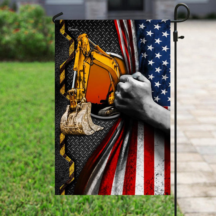 Heavy Machinery Excavator Flag | Garden Flag | Double Sided House Flag - GIFTCUSTOM