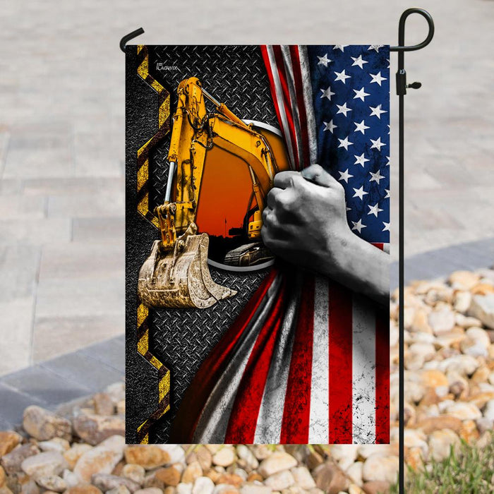 Heavy Machinery Excavator Flag | Garden Flag | Double Sided House Flag - GIFTCUSTOM