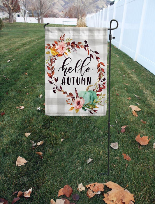 Hello Autumn Plaid Pumpkin Fall Seasonal Home & Garden Flag All Over Printed - GIFTCUSTOM