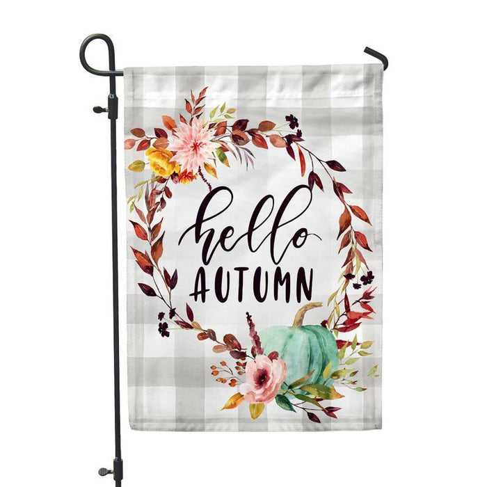 Hello Autumn Plaid Pumpkin Fall Seasonal Home & Garden Flag All Over Printed - GIFTCUSTOM