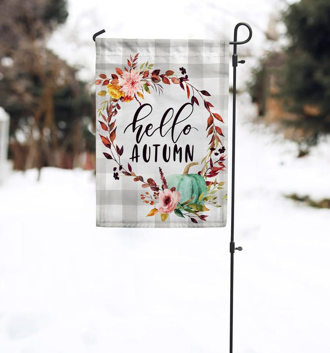 Hello Autumn Plaid Pumpkin Fall Seasonal Home & Garden Flag All Over Printed - GIFTCUSTOM