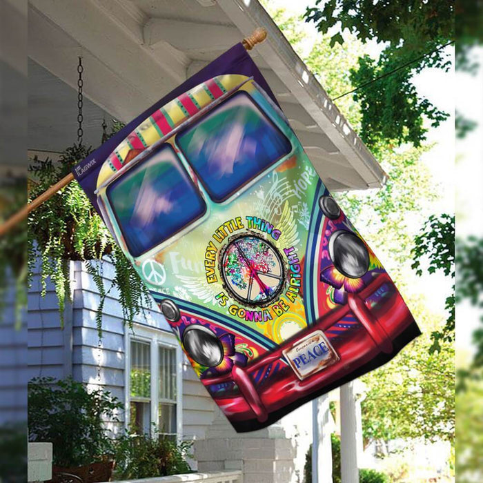 Hippie Bus Every Little Thing Is Gonna Be Alright Flag | Garden Flag | Double Sided House Flag - GIFTCUSTOM