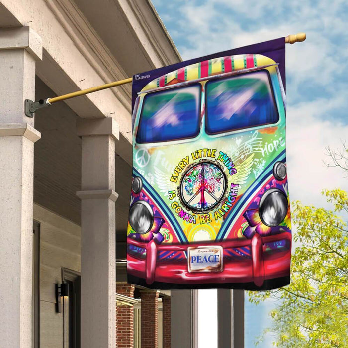 Hippie Bus Every Little Thing Is Gonna Be Alright Flag | Garden Flag | Double Sided House Flag - GIFTCUSTOM