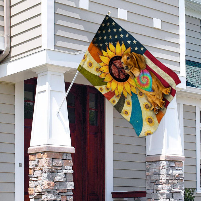 Hippie Dachshund Flag | Garden Flag | Double Sided House Flag - GIFTCUSTOM