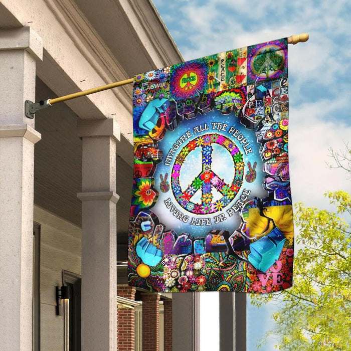 Hippie. Imagine All The People Living Life In Peace Flag | Garden Flag | Double Sided House Flag - GIFTCUSTOM