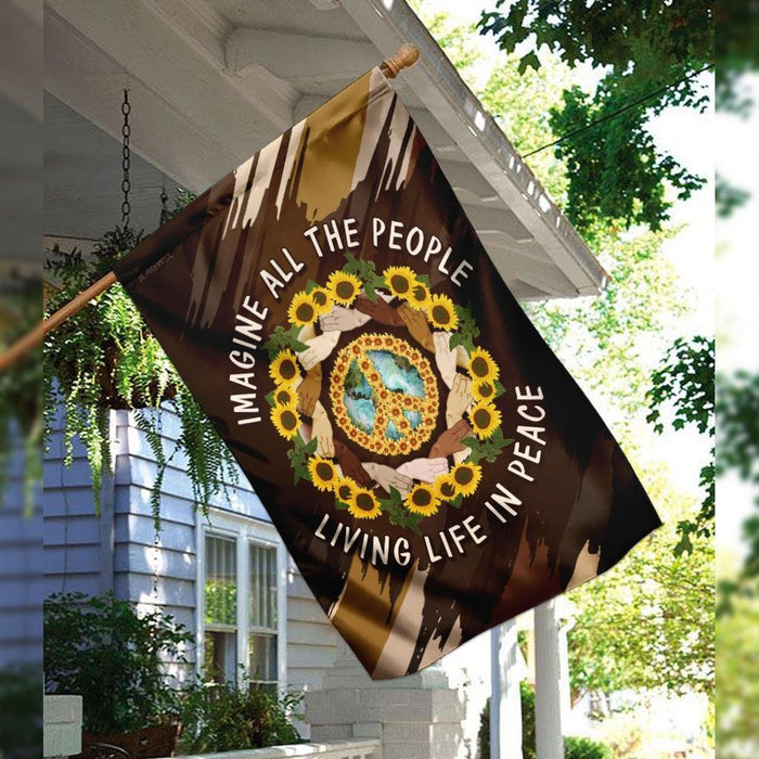 Hippie Imagine All The People Living Life In Peace Flag | Garden Flag | Double Sided House Flag - GIFTCUSTOM