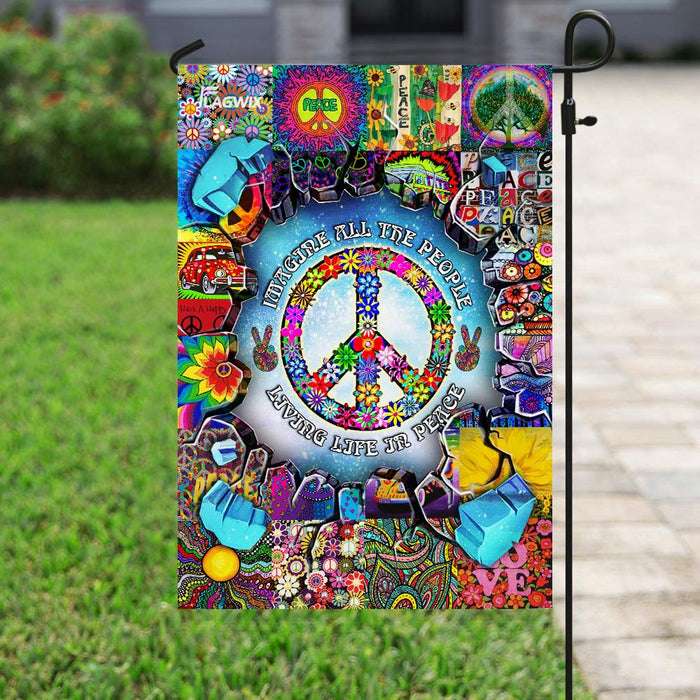 Hippie. Imagine All The People Living Life In Peace Flag | Garden Flag | Double Sided House Flag - GIFTCUSTOM