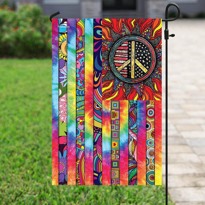 Hippie Sunflower. Peace Sign Flag | Garden Flag | Double Sided House Flag - GIFTCUSTOM