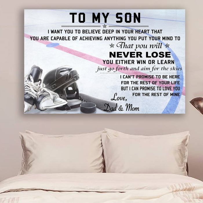 hockey Canvas and Poster ��� Dad&Mom to son ��� never lose wall decor visual art - GIFTCUSTOM