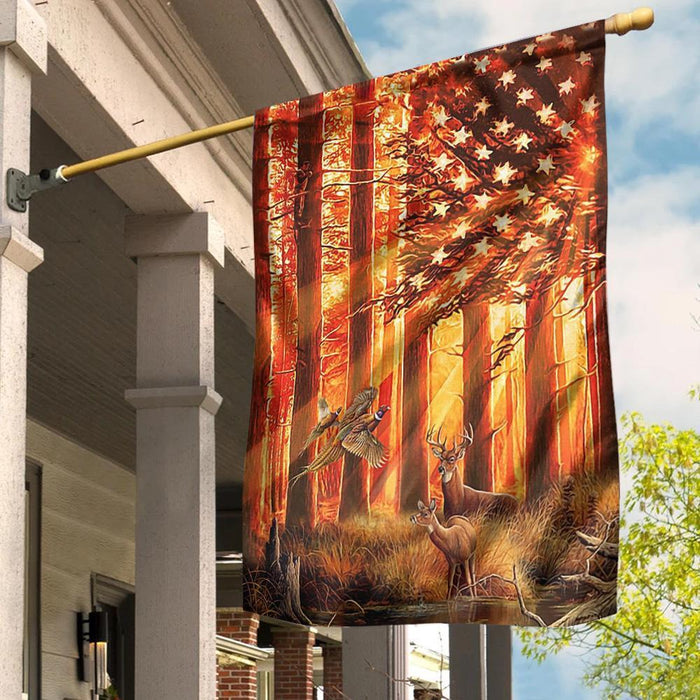 Hunting Deer And Pheasants Hunting American Flag - GIFTCUSTOM