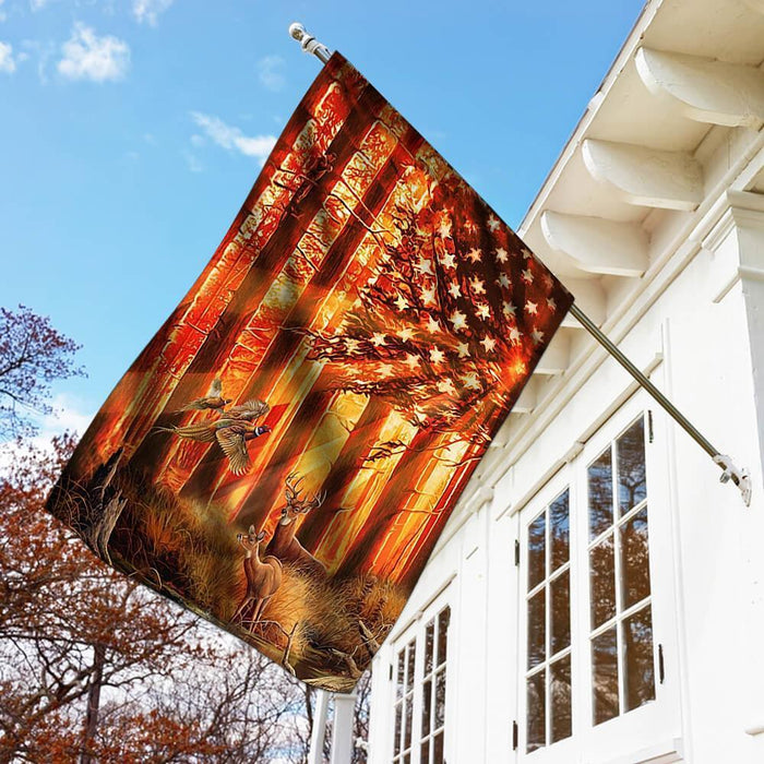 Hunting Deer And Pheasants Hunting American Flag - GIFTCUSTOM