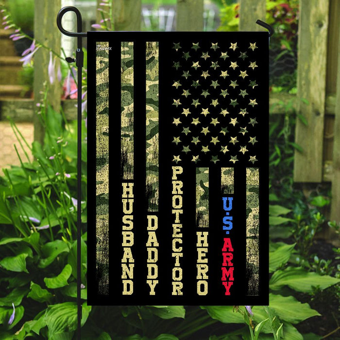 Husband Daddy Protector Hero U.S. Army Flag | Garden Flag | Double Sided House Flag - GIFTCUSTOM