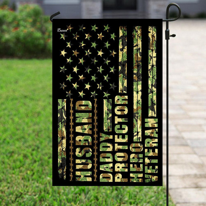 Husband, Daddy, Protector, Hero, Veteran Flag | Garden Flag | Double Sided House Flag - GIFTCUSTOM