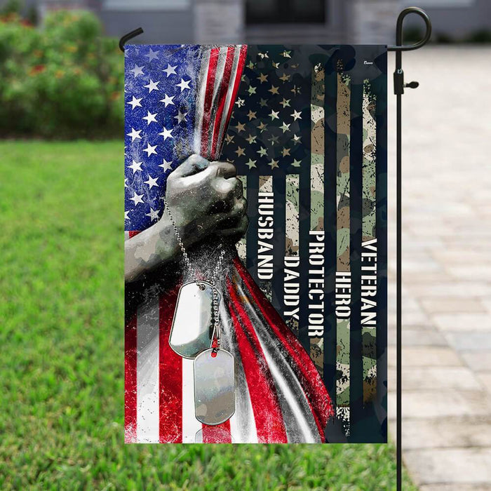 Husband Daddy Protector Hero Veteran Flag | Garden Flag | Double Sided House Flag - GIFTCUSTOM