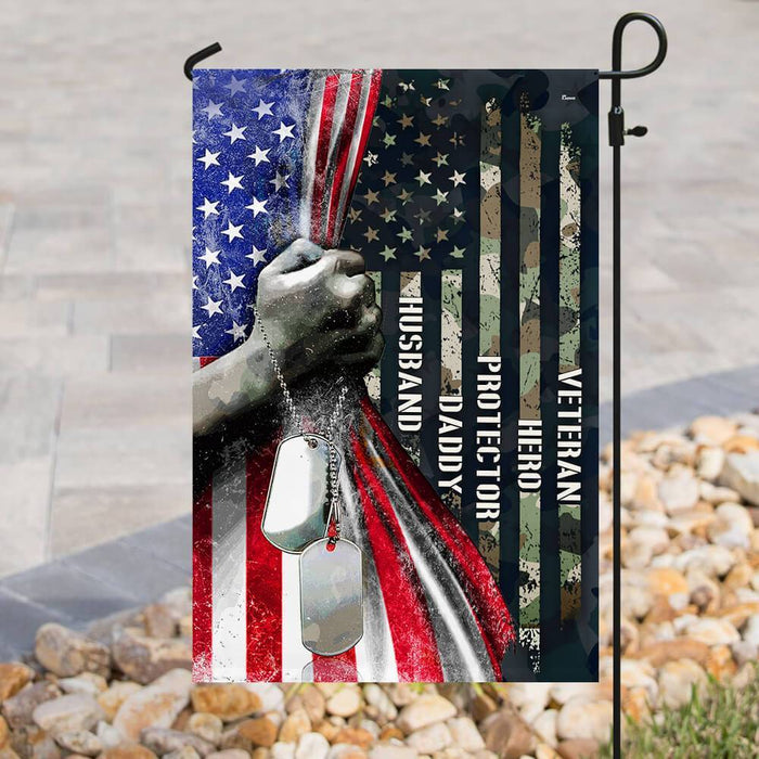 Husband Daddy Protector Hero Veteran Flag | Garden Flag | Double Sided House Flag - GIFTCUSTOM