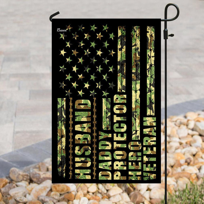 Husband, Daddy, Protector, Hero, Veteran Flag | Garden Flag | Double Sided House Flag - GIFTCUSTOM