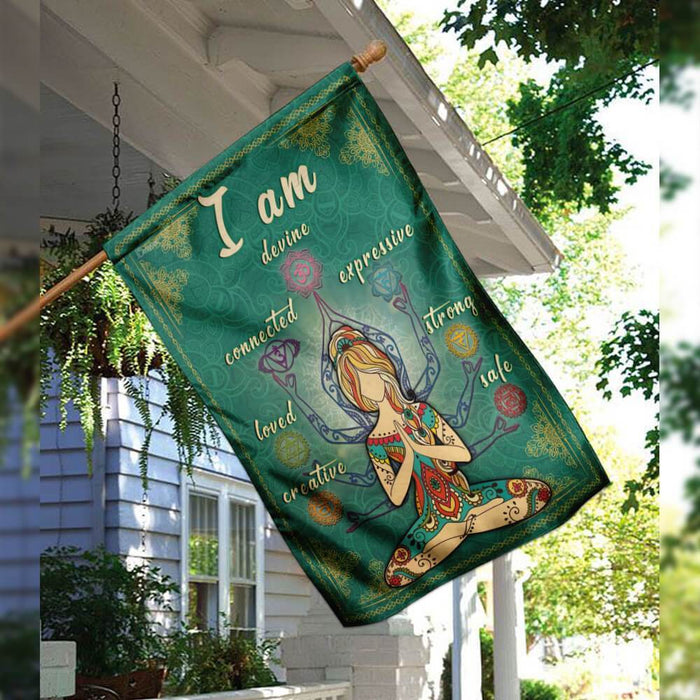 I Am Devine Connected Expressive Loved Strong Creative Safe Yoga Flag | Garden Flag | Double Sided House Flag - GIFTCUSTOM