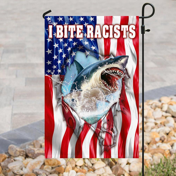 I Bite Racists American US Flag | Garden Flag | Double Sided House Flag - GIFTCUSTOM