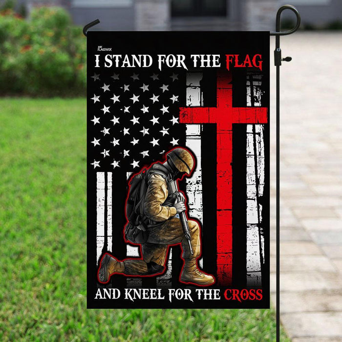 I Stand For The Flag And Kneel For The Cross Flag | Garden Flag | Double Sided House Flag - GIFTCUSTOM