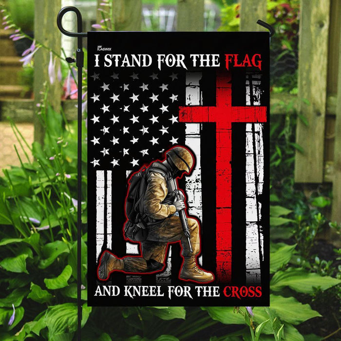 I Stand For The Flag And Kneel For The Cross Flag | Garden Flag | Double Sided House Flag - GIFTCUSTOM