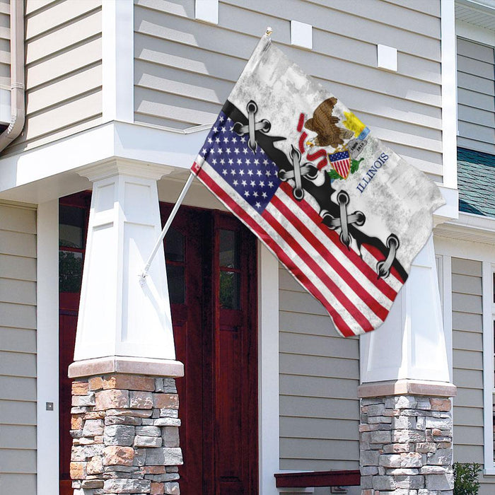 Illinois And American Flag | Garden Flag | Double Sided House Flag - GIFTCUSTOM