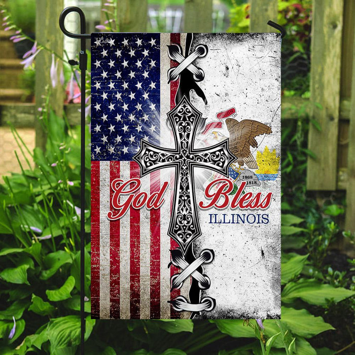 Illinois State American Christian Cross Flag | Garden Flag | Double Sided House Flag - GIFTCUSTOM