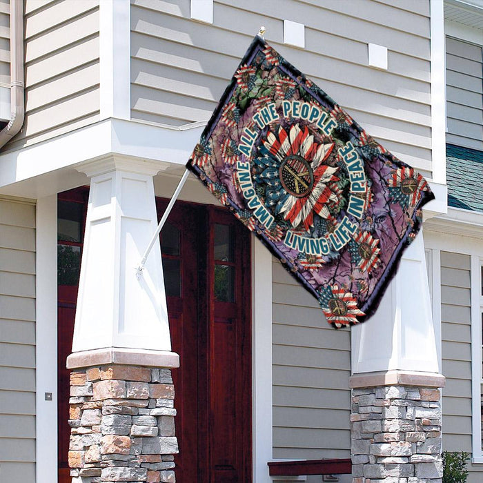 Imagine All The People Living Life In Peace Hippie Flag | Garden Flag | Double Sided House Flag - GIFTCUSTOM