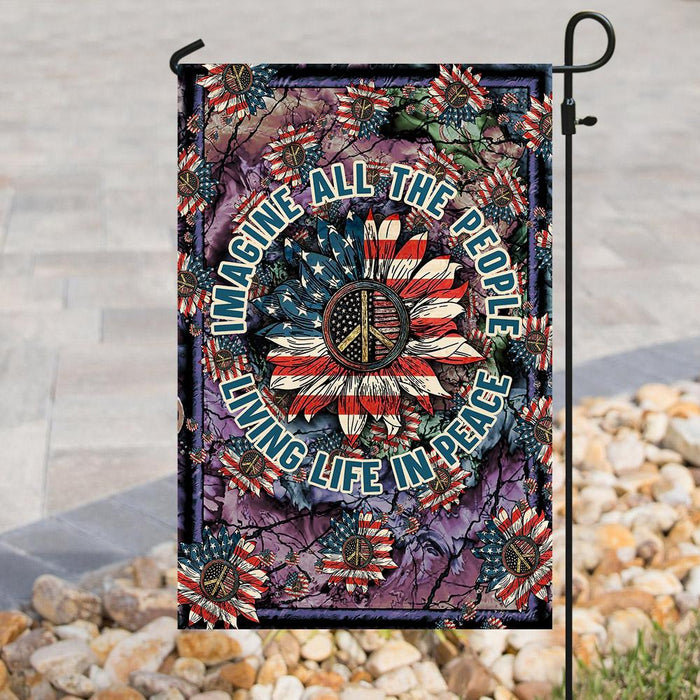 Imagine All The People Living Life In Peace Hippie Flag | Garden Flag | Double Sided House Flag - GIFTCUSTOM
