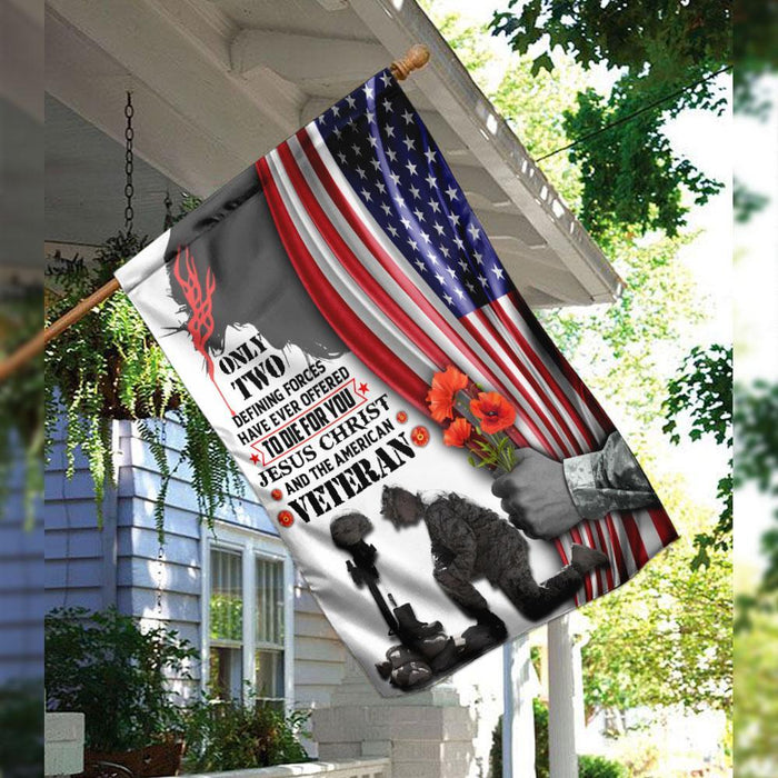 Jesus Christ And American Veteran Flag | Garden Flag | Double Sided House Flag - GIFTCUSTOM