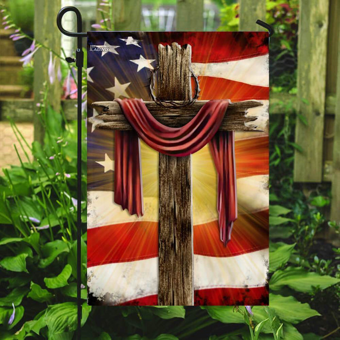 Jesus Christian Cross American Flag | Garden Flag | Double Sided House Flag - GIFTCUSTOM