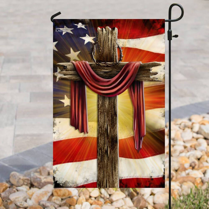 Jesus Christian Cross American Flag | Garden Flag | Double Sided House Flag - GIFTCUSTOM