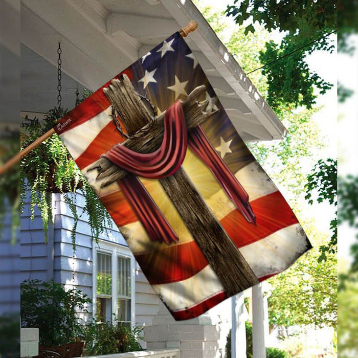 Jesus Christian Cross American Flag | Garden Flag | Double Sided House Flag - GIFTCUSTOM