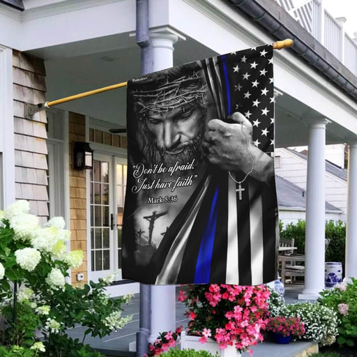 Jesus Christian Thin Blue Line Flag | Garden Flag | Double Sided House Flag - GIFTCUSTOM