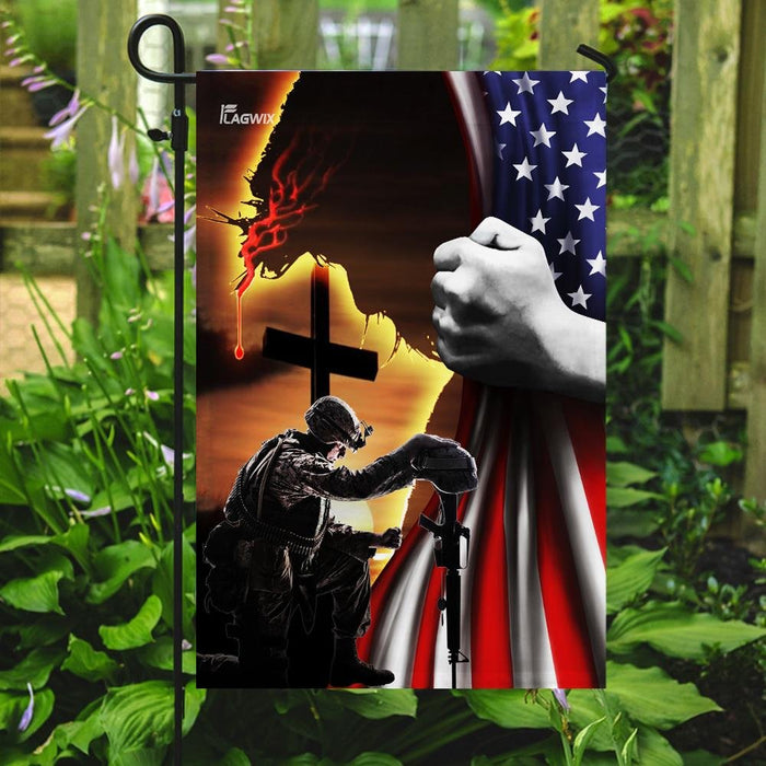 Jesus Christian Veteran American Flag | Garden Flag | Double Sided House Flag - GIFTCUSTOM