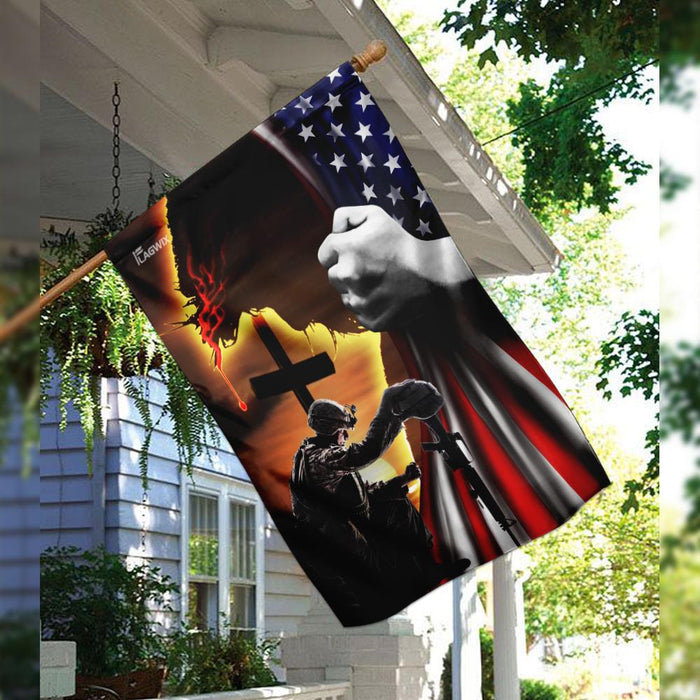 Jesus Christian Veteran American Flag | Garden Flag | Double Sided House Flag - GIFTCUSTOM