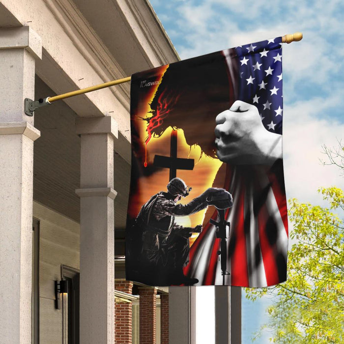 Jesus Christian Veteran American Flag | Garden Flag | Double Sided House Flag - GIFTCUSTOM