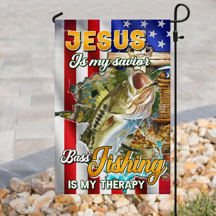 Jesus Is My Savior Bass Fishing Is My Therapy Flag | Garden Flag | Double Sided House Flag - GIFTCUSTOM