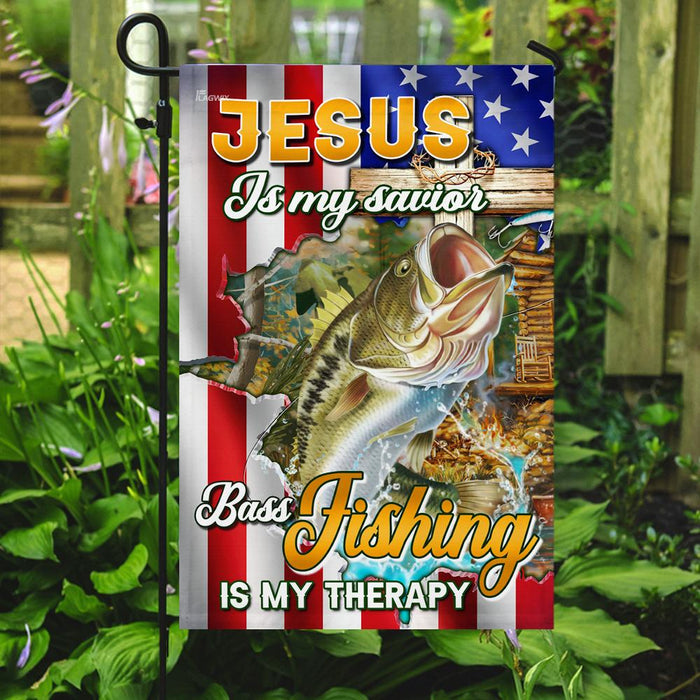 Jesus Is My Savior Bass Fishing Is My Therapy Flag | Garden Flag | Double Sided House Flag - GIFTCUSTOM