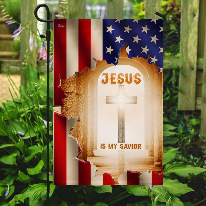 Jesus Is My Savior Christian Cross Flag | Garden Flag | Double Sided House Flag - GIFTCUSTOM