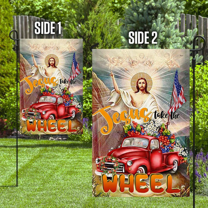 Jesus Take The Wheel American Flag | Garden Flag | Double Sided House Flag - GIFTCUSTOM