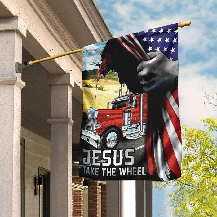 Jesus Take The Wheel Truck Driver Flag | Garden Flag | Double Sided House Flag - GIFTCUSTOM