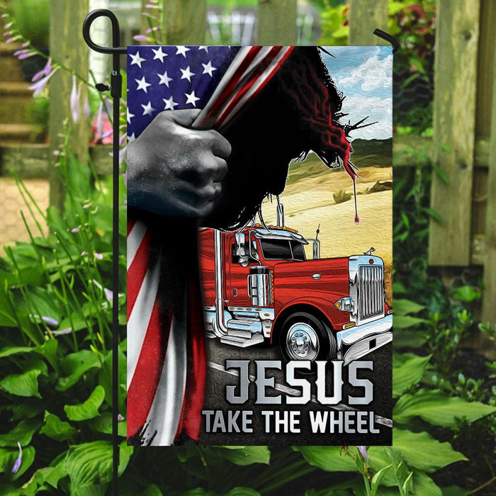 Jesus Take The Wheel Truck Driver Flag | Garden Flag | Double Sided House Flag - GIFTCUSTOM