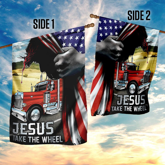 Jesus Take The Wheel Truck Driver Flag | Garden Flag | Double Sided House Flag - GIFTCUSTOM