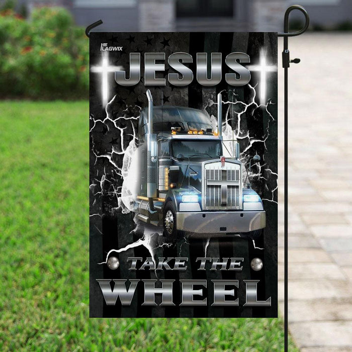 Jesus Take The Wheel Trucker Flag | Garden Flag | Double Sided House Flag - GIFTCUSTOM