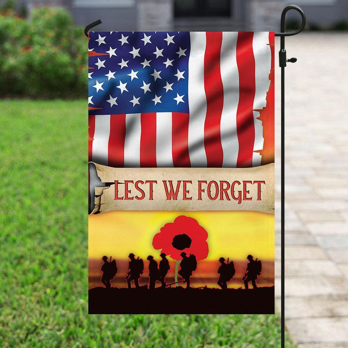 Lest We Forget Remember Memorial Day Veterans Day Flag | Garden Flag | Double Sided House Flag - GIFTCUSTOM