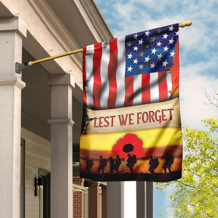 Lest We Forget Remember Memorial Day Veterans Day Flag | Garden Flag | Double Sided House Flag - GIFTCUSTOM