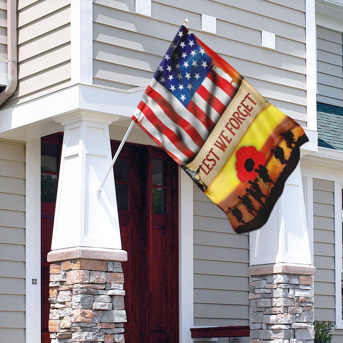 Lest We Forget Remember Memorial Day Veterans Day Flag | Garden Flag | Double Sided House Flag - GIFTCUSTOM